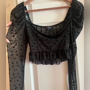 Pretty Little Things Sheer Black Polka Dot Crop Top - size 2